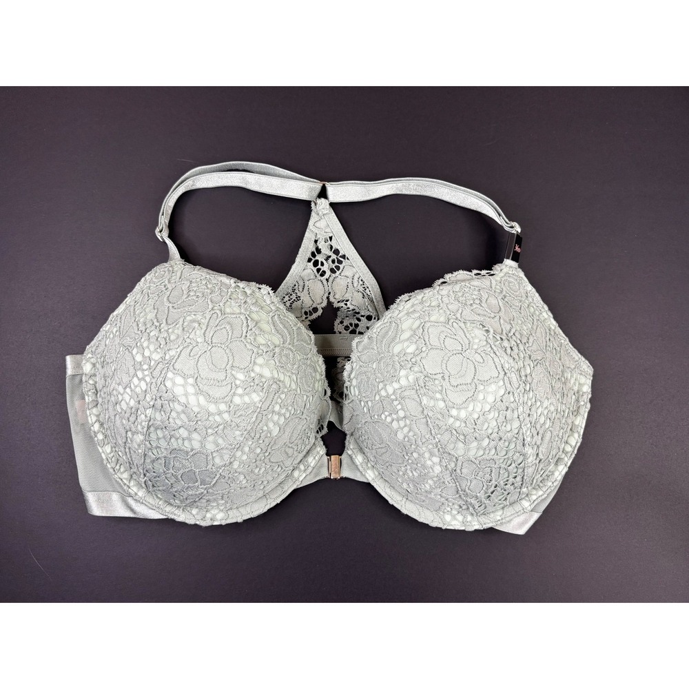 Victorias Secret Very Sexy Push Up Bra 36D Sage Green Lace Racerback Front Close